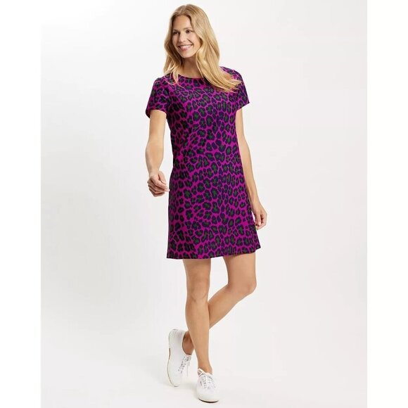 Jude Connally Ella Dress Purple Leopard Womens Size M Travel Stretch Knit Modern - Picture 1 of 8